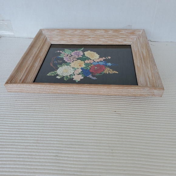 Embroidered Floral Tapestry 13x11 Glass Framed Handmade Needlepoint Cottagecore - Picture 5 of 7